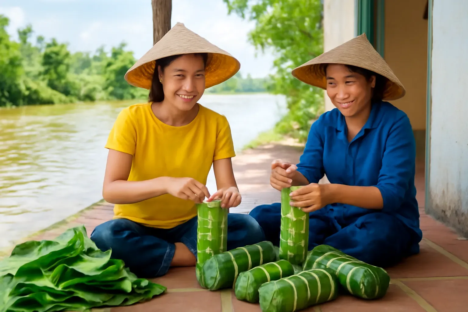Bánh tét Nam Bộ không chỉ nhân thịt: lá cẩm, nhân chuối, Trà Cuôn