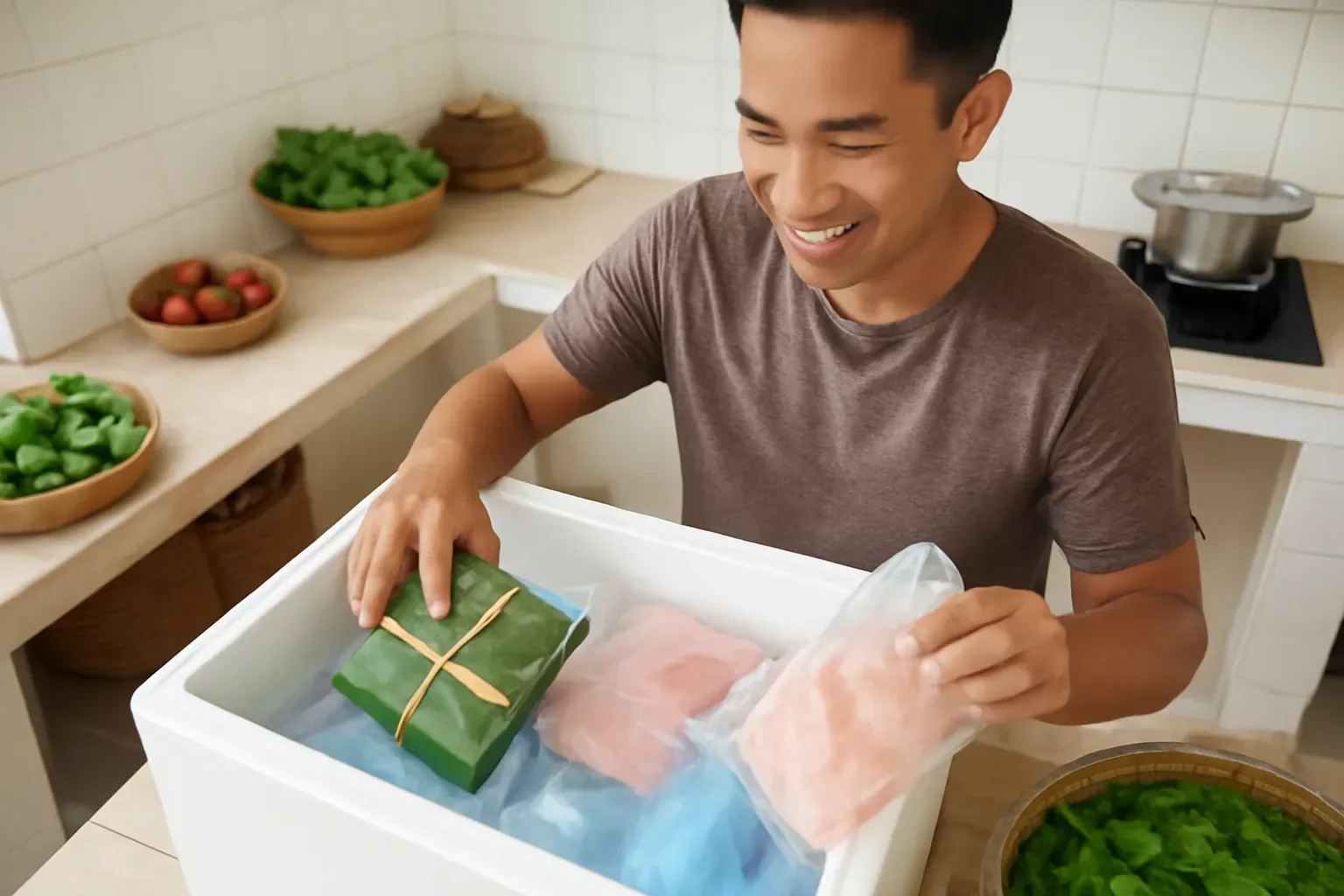 Gửi thịt, gà làm sẵn, giò chả lên phố: cấp đông, thùng đá và giờ an toàn