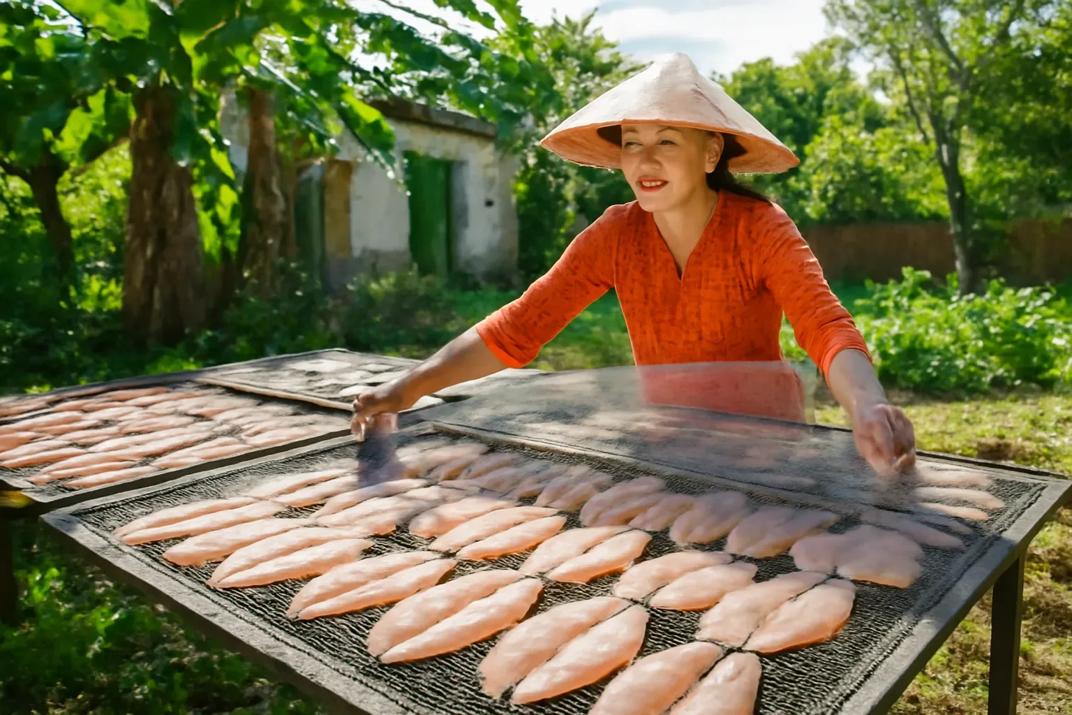 Làm khô cá lóc một nắng tại nhà: xẻ cá, ướp muối, phơi sao cho sạch ruồi